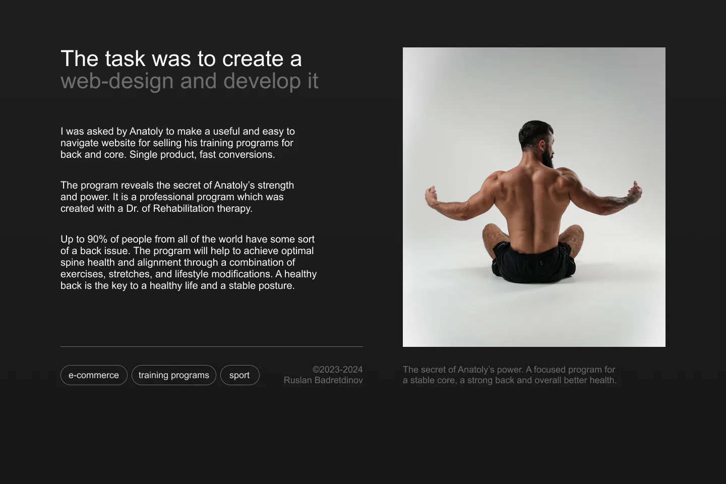 Anatoly Fit project task and training program positioning