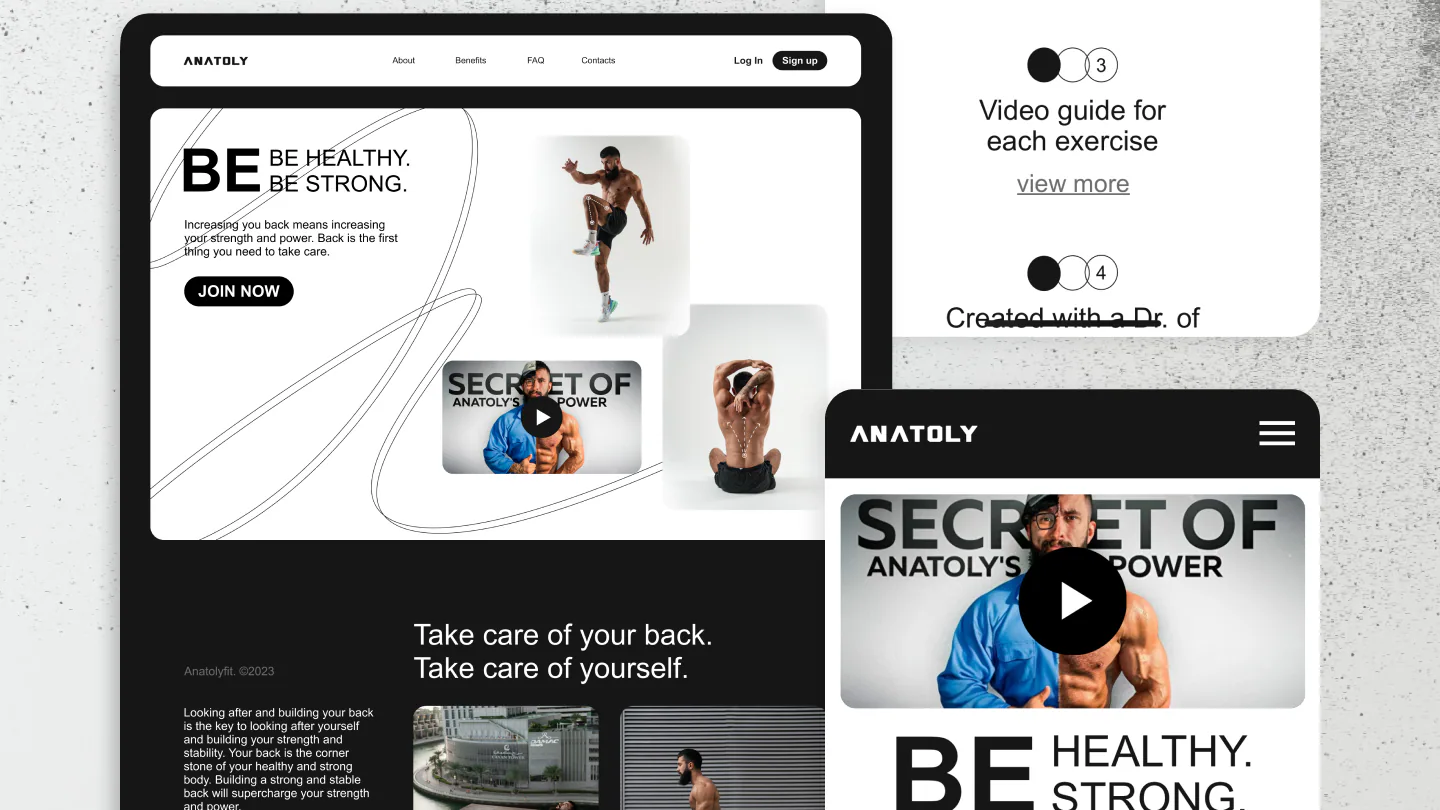 Anatoly Fit responsive website overview with desktop and mobile screens