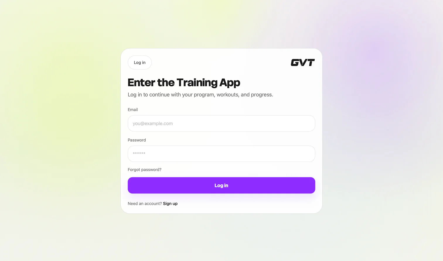 GVT login screen for returning members
