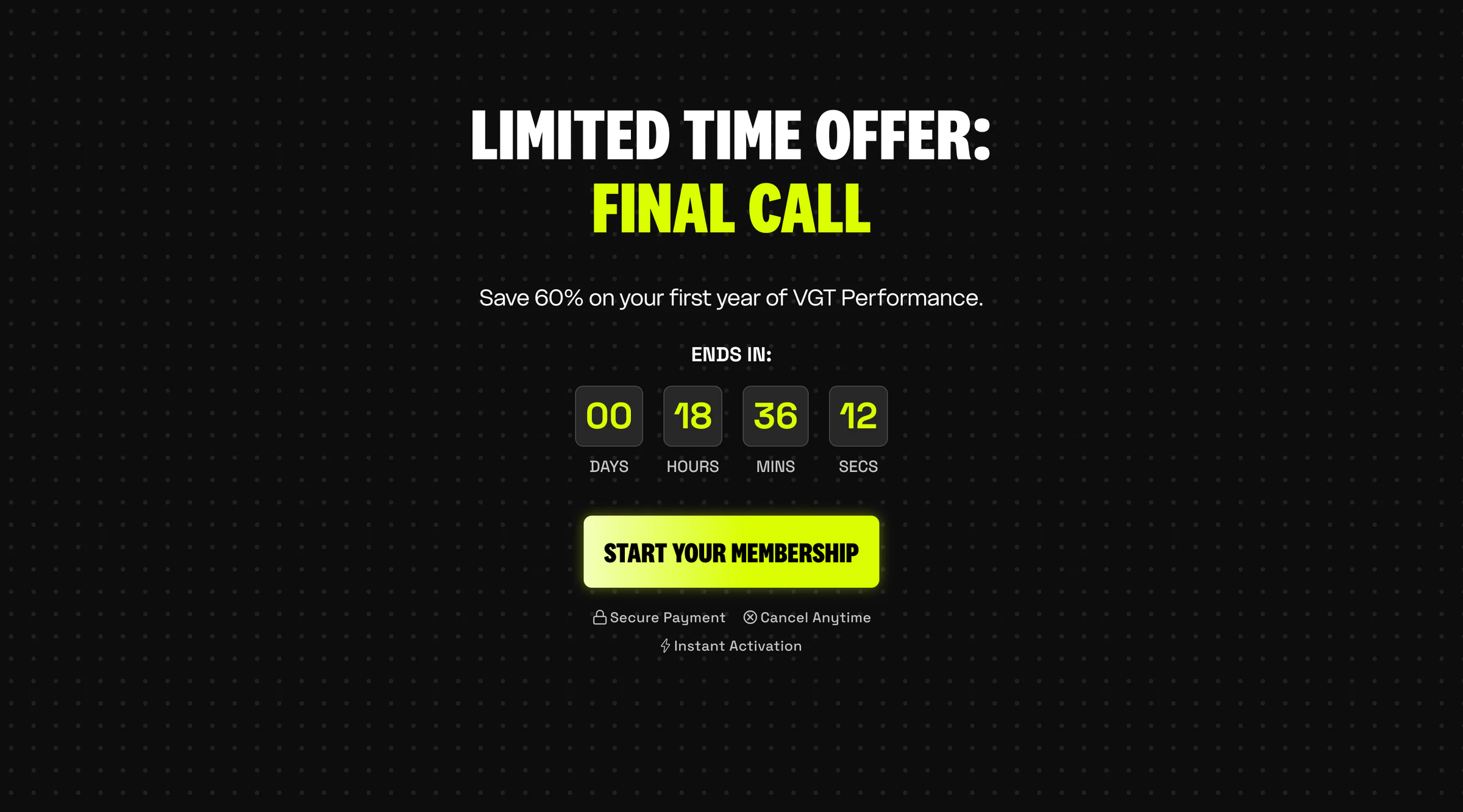 GVT limited-time membership offer with discount countdown and call to action