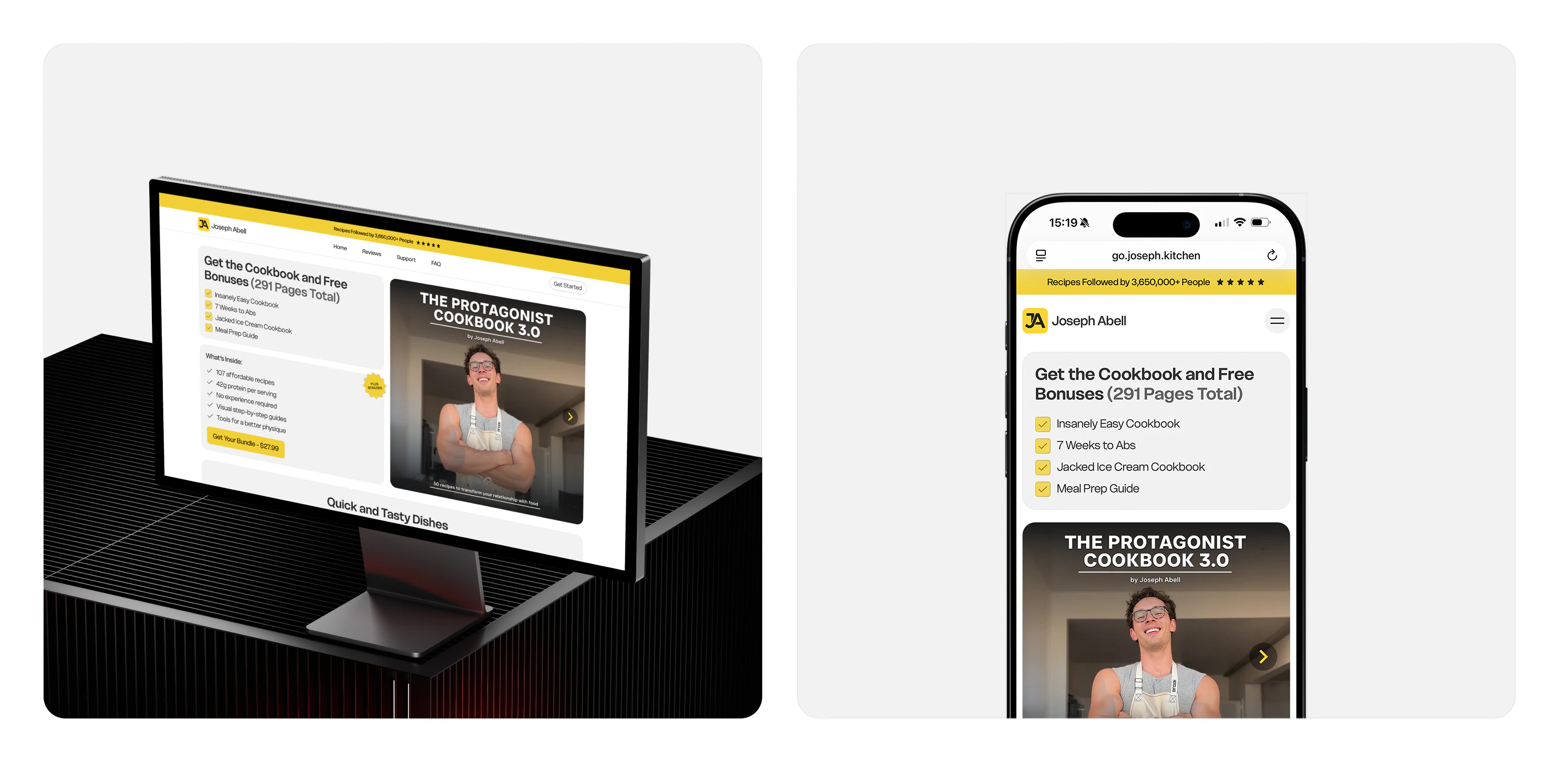 Joseph Abell cookbook website displayed on desktop and mobile